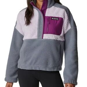 Columbia lodge sherpa Gray and Pink Fleece Jacket pullover size M